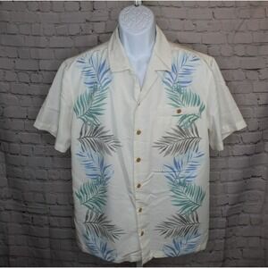 Scandia Woods Hawaiian Shirt Men's M Cream Palm Aloha Camp Adult Casual